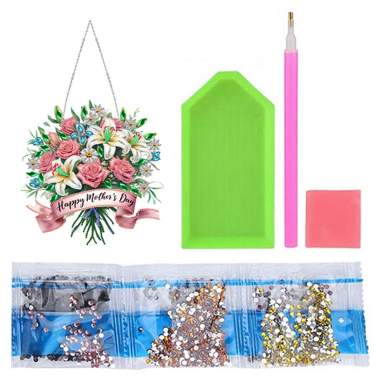 Mother Day Wreath Single-Side Diamond Art Hanging Pendant for Home Wall Decor