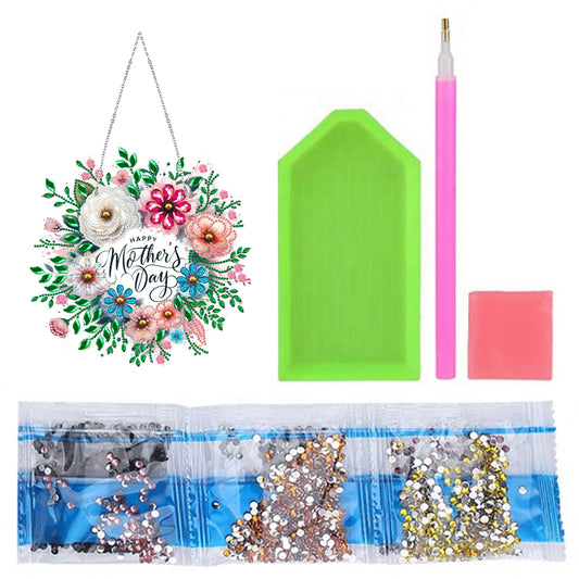 Mother Day Wreath Single-Side Diamond Art Hanging Pendant for Home Wall Decor