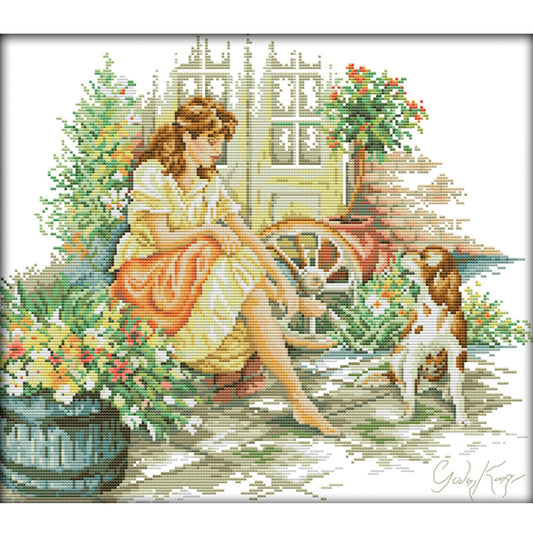 Resting Girl - 14CT Stamped Cross Stitch 43*38CM(Joy Sunday)