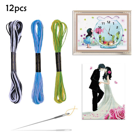 12pcs Durable Polyester Dyeing Line Sewing Cross Stitch Embroidery Threads