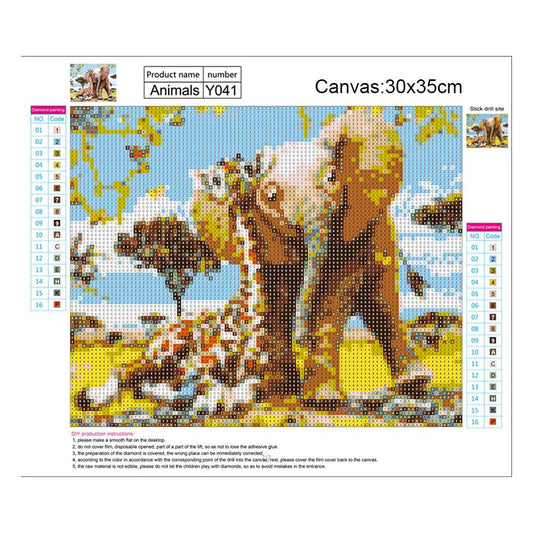 Giraffe Elephant - Full Round Drill Diamond Painting 30*35CM