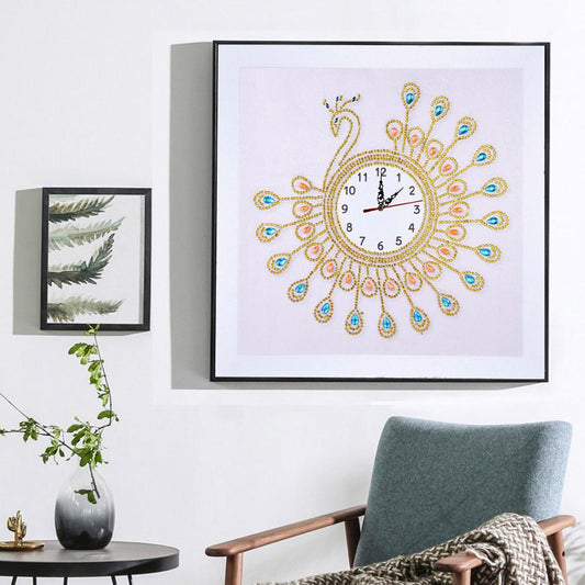 Peafowl Clock - Special Shaped Drill Diamond Painting 35*35CM