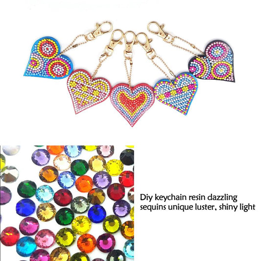 5pcs/set DIY Full Drill Diamond Painting Love Heart Keychain Key Ring Gift