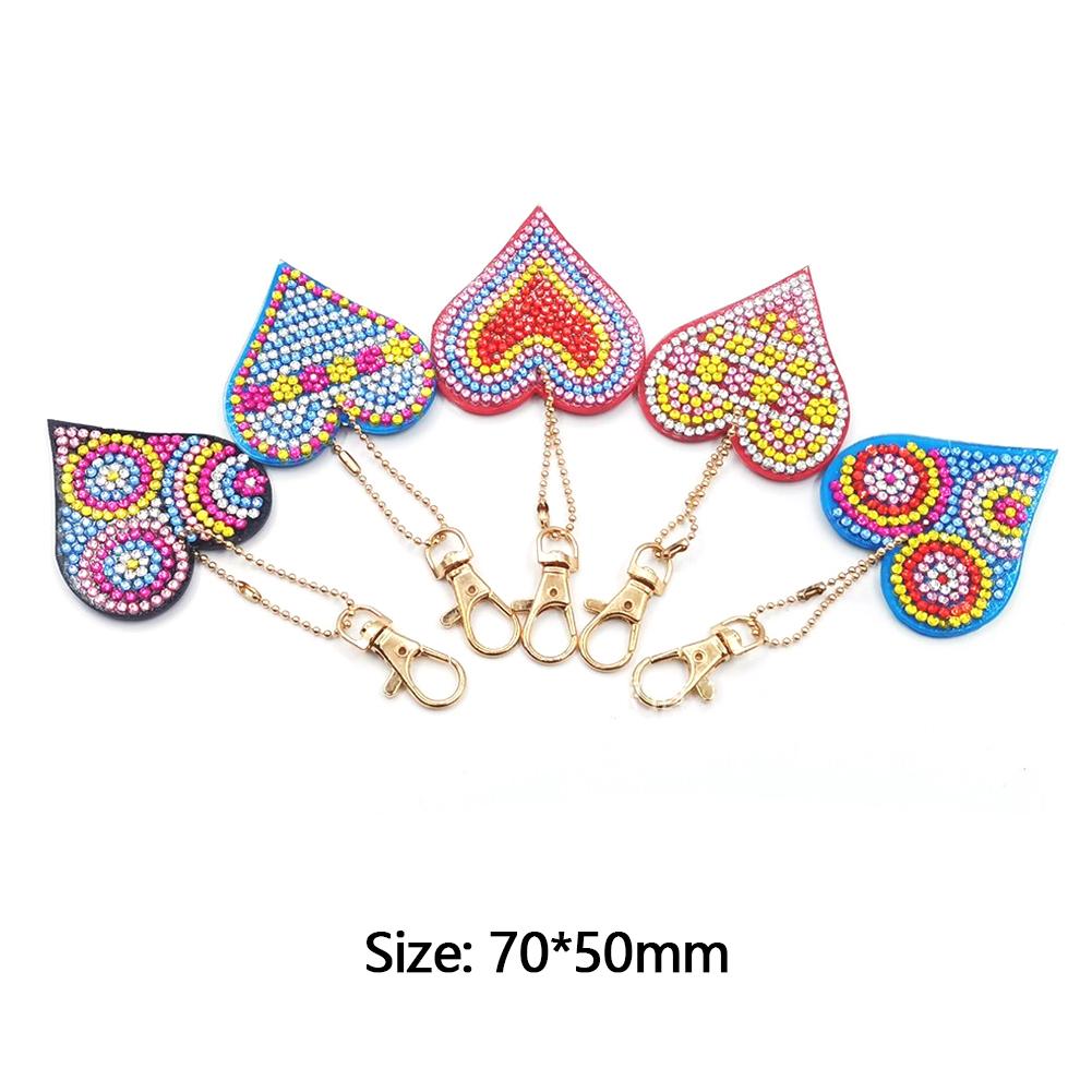 5pcs/set DIY Full Drill Diamond Painting Love Heart Keychain Key Ring Gift
