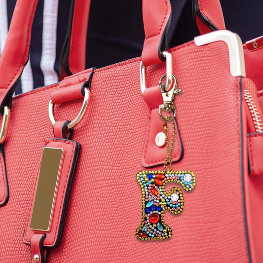 DIY Key Chain Diamond Painting Letters Women Bag Keyring Pendant Gift (F)
