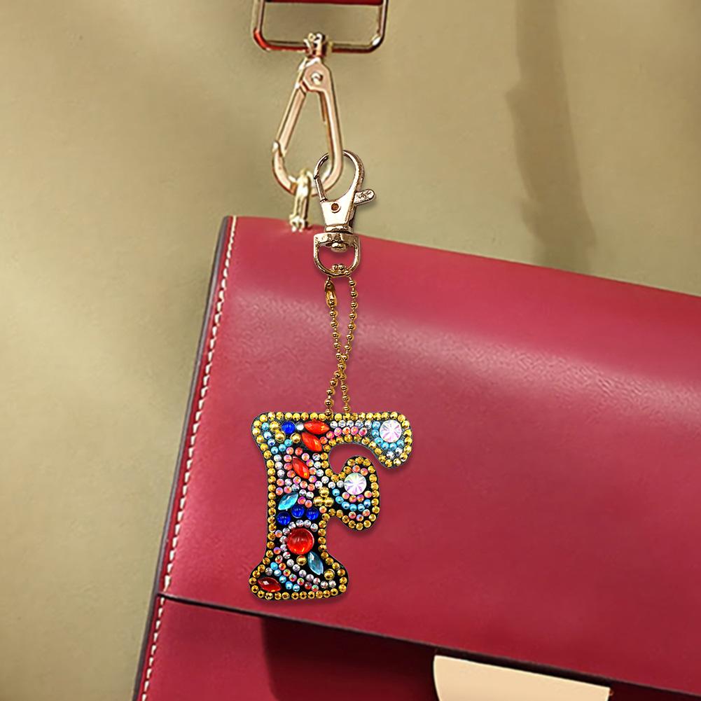 DIY Key Chain Diamond Painting Letters Women Bag Keyring Pendant Gift (F)