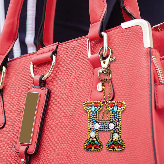 DIY Key Chain Diamond Painting Letters Women Bag Keyring Pendant Gift (H)