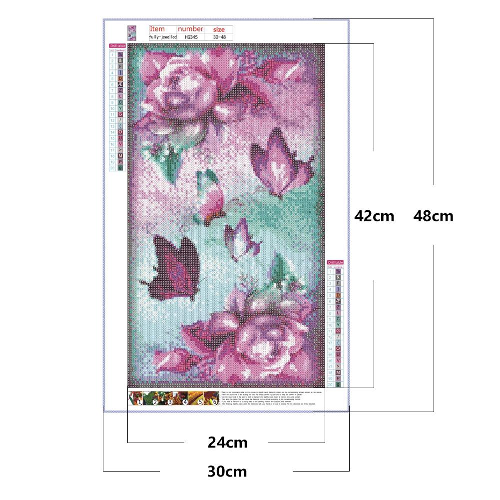 Flower Butterfly - Full Round Drill Diamond Painting 30*48CM