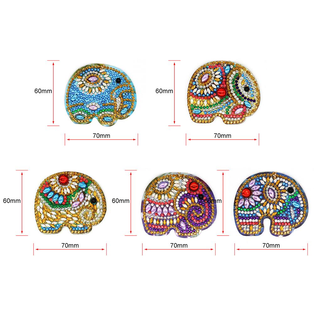 5pcs DIY Full Drill Special Shaped Diamond Painting Elephant Keychain Gift
