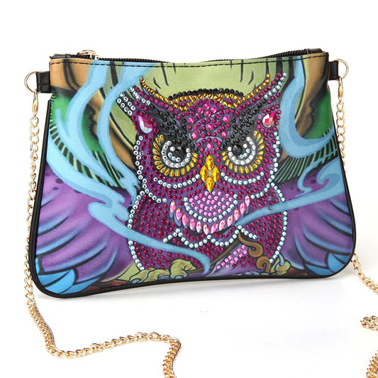 DIY Owl Special Shaped Diamond Painting Leather Crossbody Bags Chain Clutch