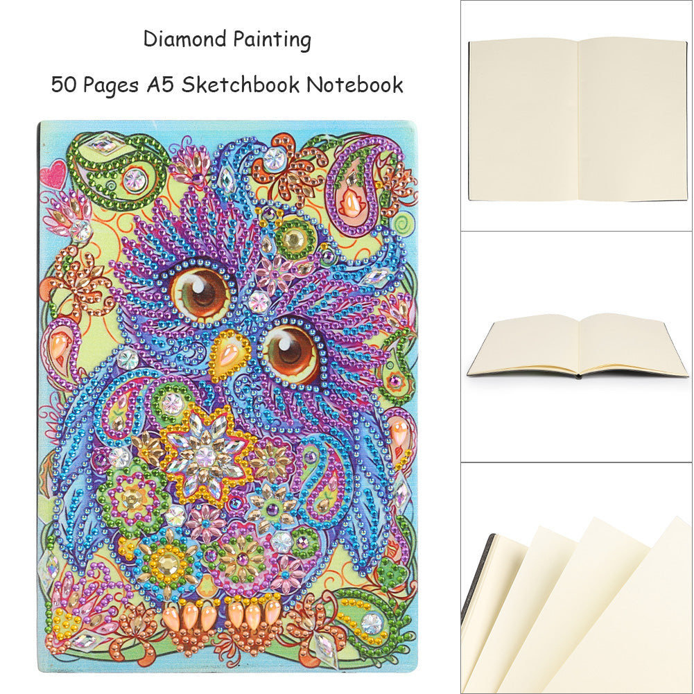 DIY Special Shaped Diamond Painting Owl Bird 50 Pages A5 Drawing Notebook
