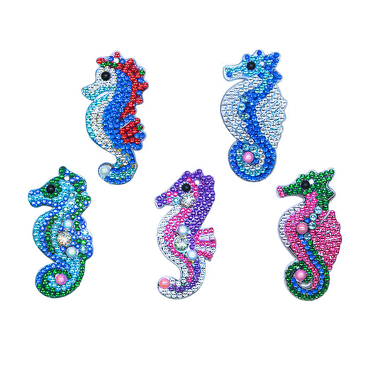 5pcs DIY Full Drill Special Shaped Diamond Painting Seahorse Keychain Craft
