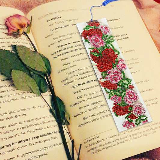 DIY Special Shape Diamond Painting Leather Rose Bookmark Tassel Embroidery