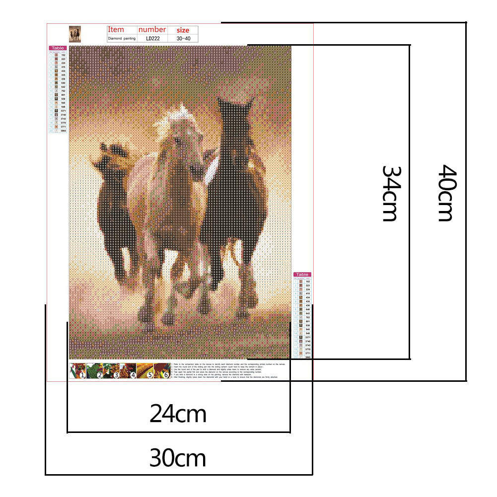 Three Horses - Full Round Drill Diamond Painting 30*40CM