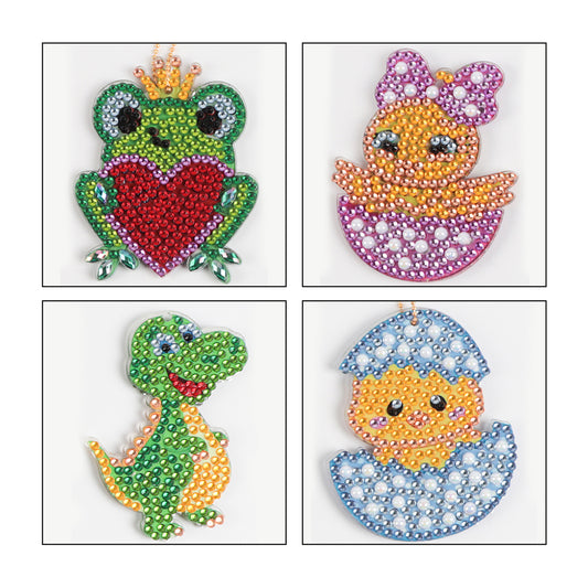 4pcs Small Animals Cross Stitch Key Chain Special Shaped Diamond Painting