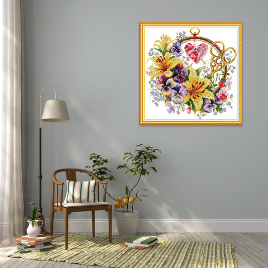 Lily Basket - 14CT Stamped Cross Stitch 32*32CM