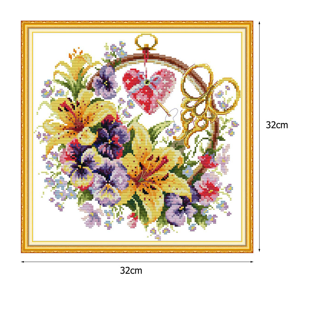 Lily Basket - 14CT Stamped Cross Stitch 32*32CM