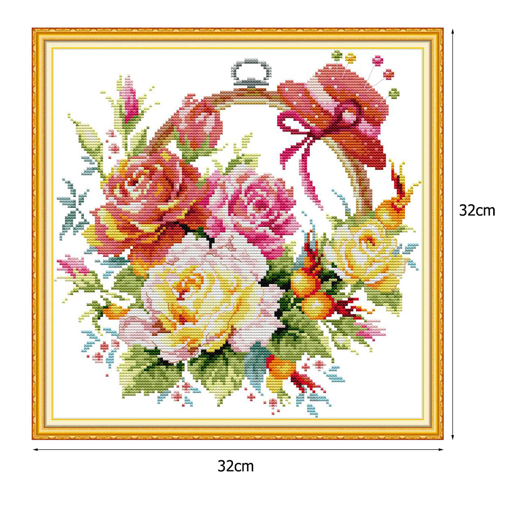 Rose Basket - 14CT Stamped Cross Stitch 32*32CM