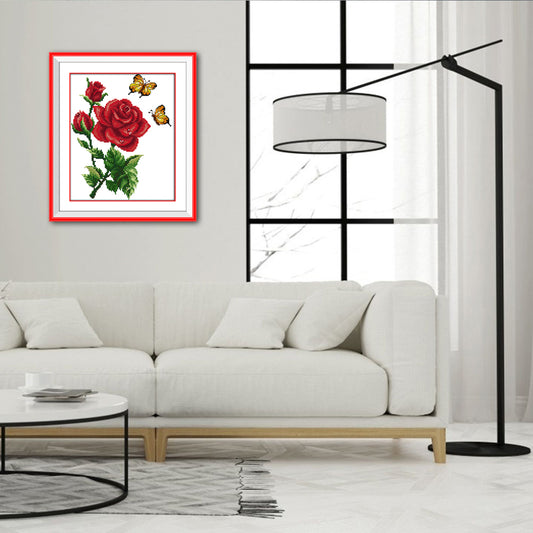 Red Flower - 14CT Stamped Cross Stitch 30*26CM
