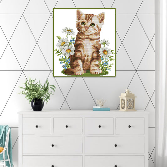 Cat Flowers - 14CT Stamped Cross Stitch 28*30CM