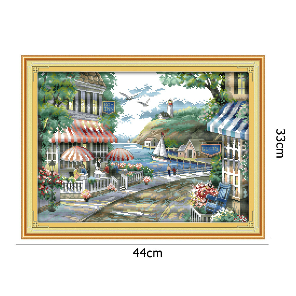Seaside Cafe - 14CT Stamped Cross Stitch 44*33CM