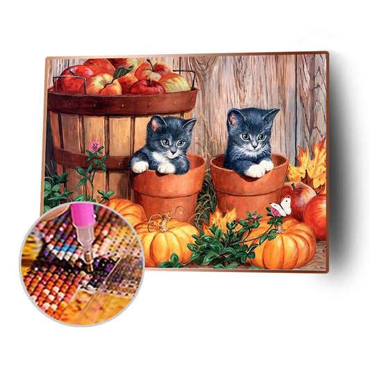 Cats Pumpkin - Full Round Drill Diamond Painting 40*30CM