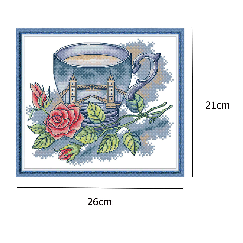 British Teacup - 14CT Stamped Cross Stitch 26*21CM