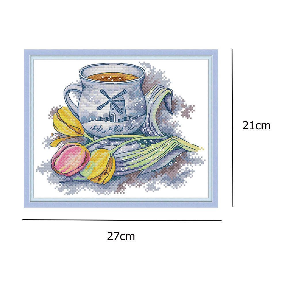 Holland Teacup - 14CT Stamped Cross Stitch 27*21CM