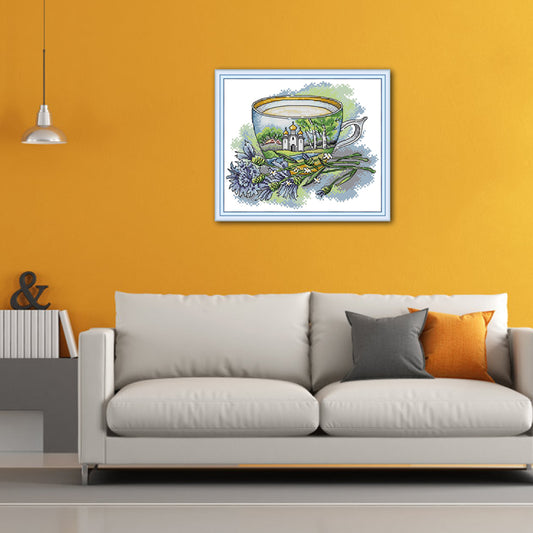 Russian Teacup - 14CT Stamped Cross Stitch 27*21CM