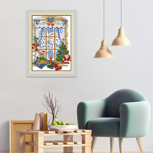 Christmas Window - 14CT Stamped Cross Stitch 18*26CM