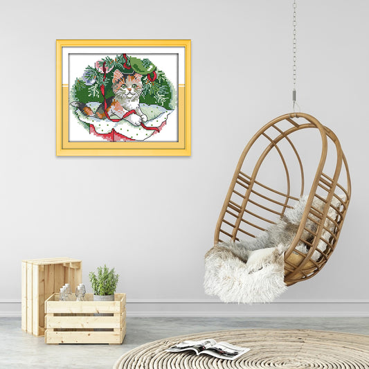 Christmas Cat - 14CT Stamped Cross Stitch 20*17CM