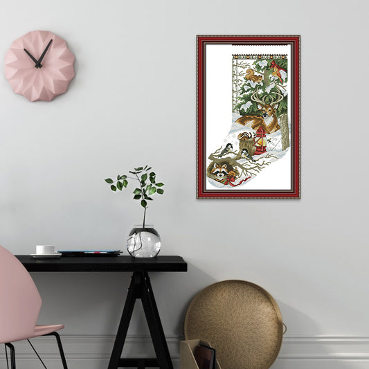 Jungle Xmas Socks - 14CT Stamped Cross Stitch 34*53CM