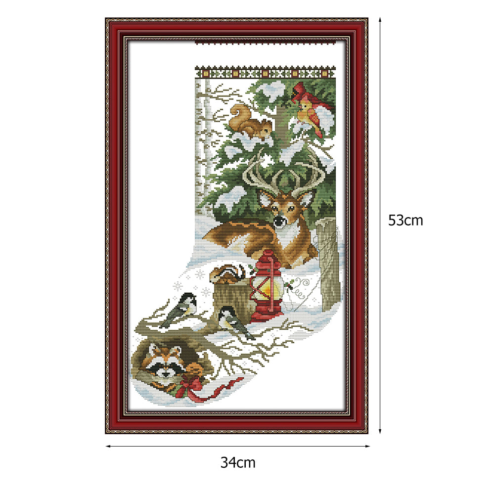 Jungle Xmas Socks - 14CT Stamped Cross Stitch 34*53CM