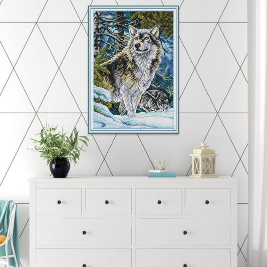 Leader Wolf - 14CT Stamped Cross Stitch 31*42CM