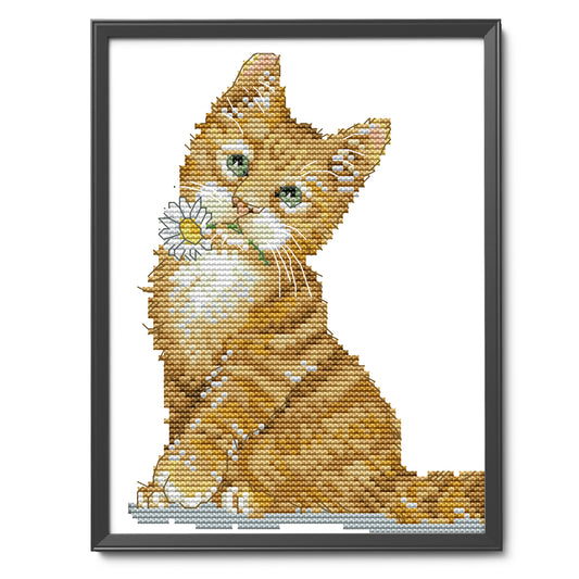 Flower Cat - 14CT Stamped Cross Stitch 17*21CM