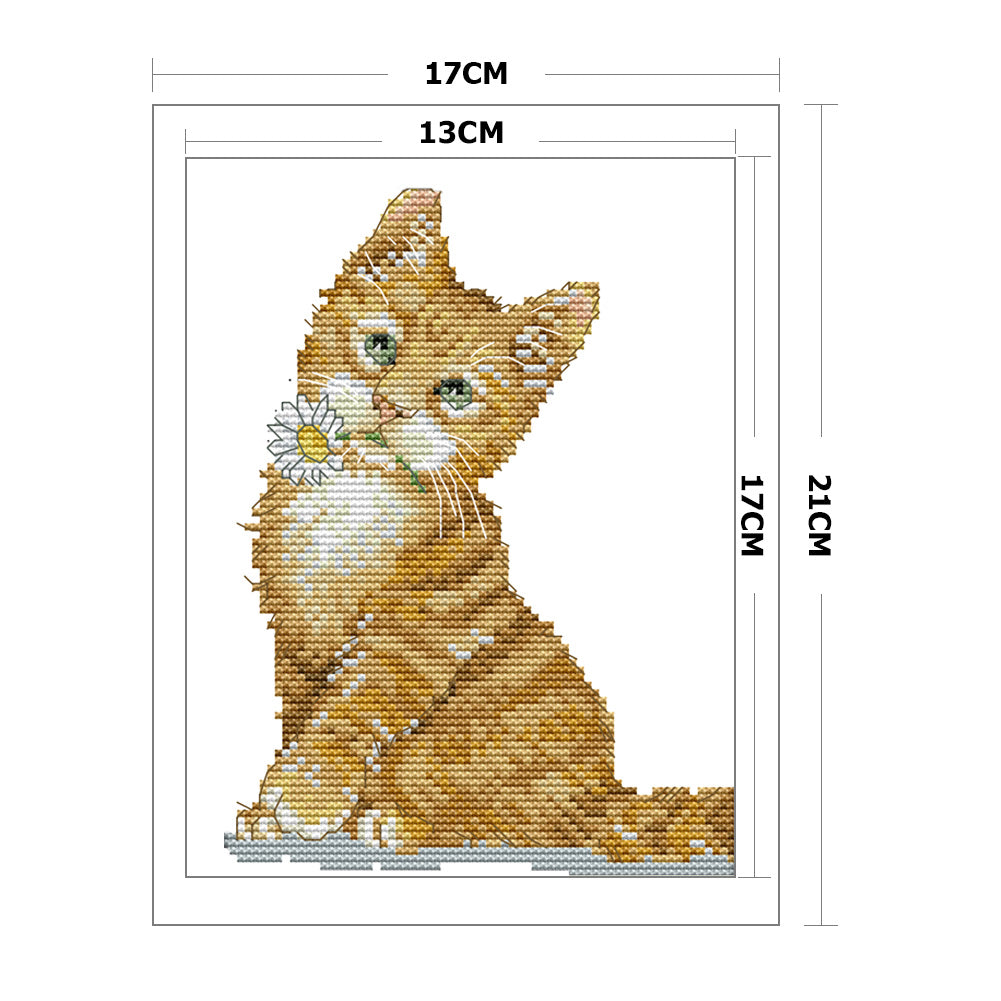Flower Cat - 14CT Stamped Cross Stitch 17*21CM