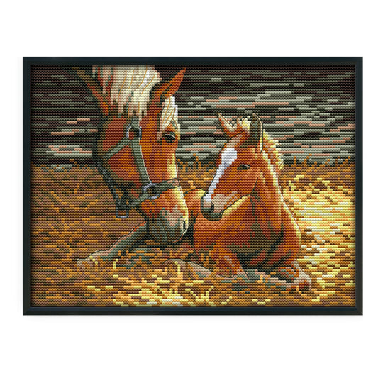 Horses - 14CT Stamped Cross Stitch 30*21CM