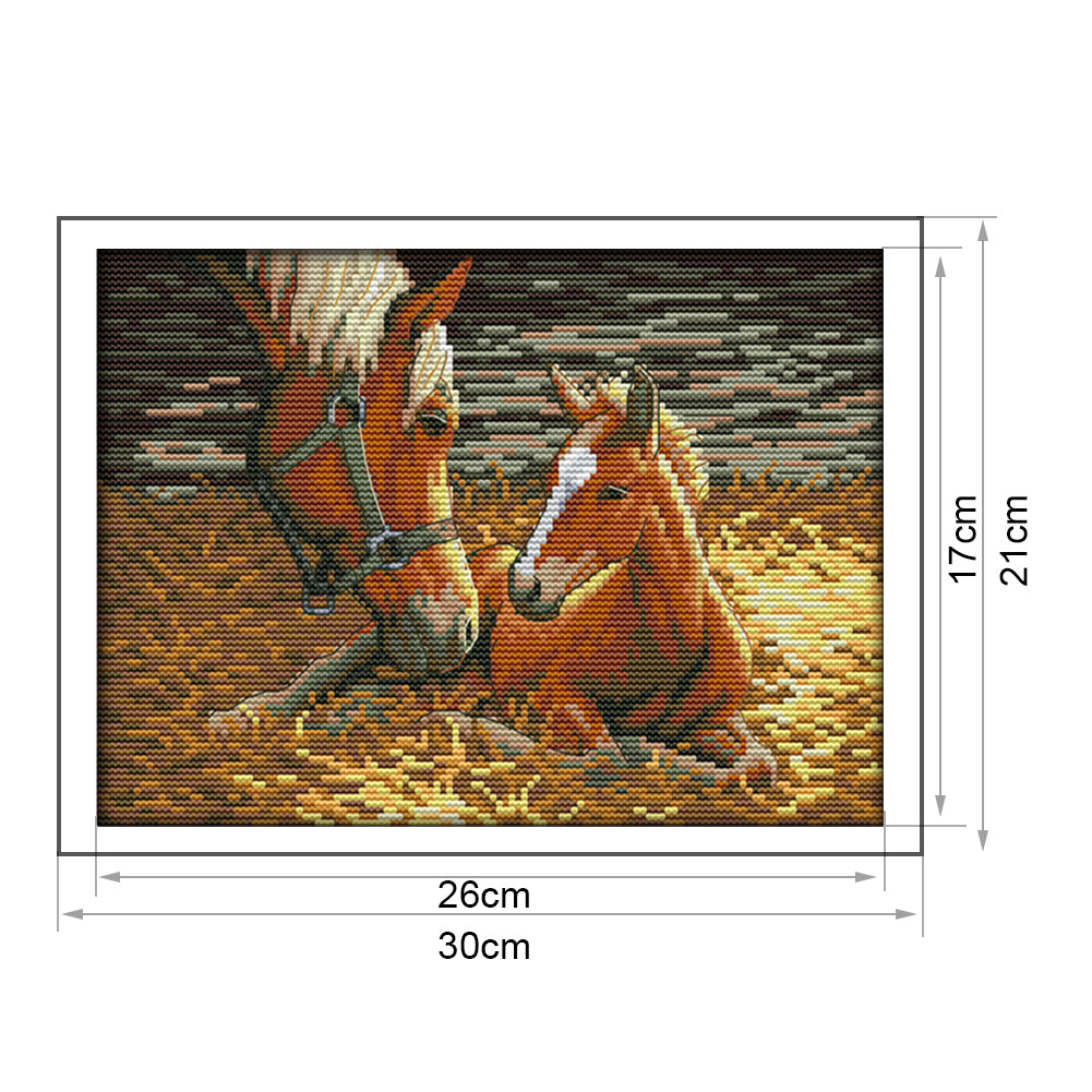 Horses - 14CT Stamped Cross Stitch 30*21CM