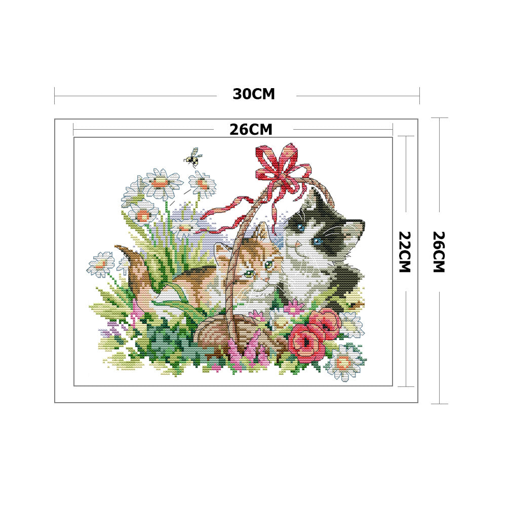 Spring Kitties - 14CT Stamped Cross Stitch 30*26CM