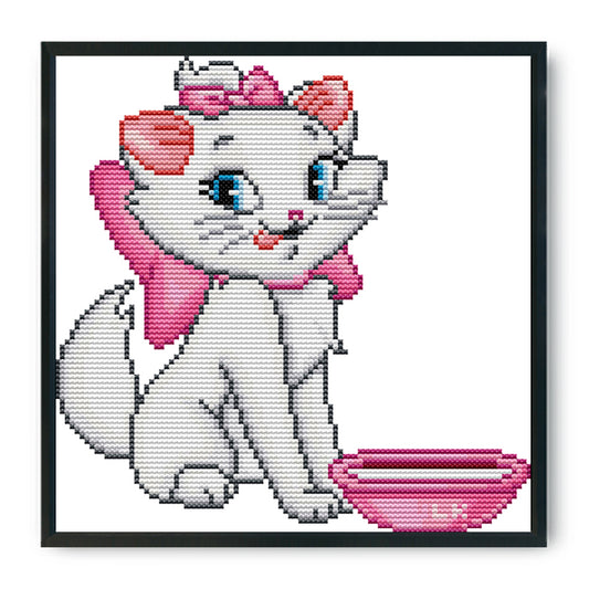 Pink Cat - 14CT Stamped Cross Stitch 22 *22CM