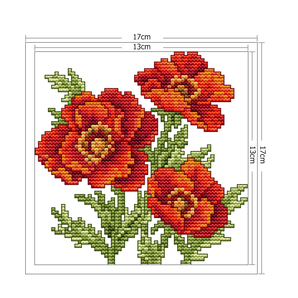 Red Flower - 14CT Stamped Cross Stitch 17*17CM