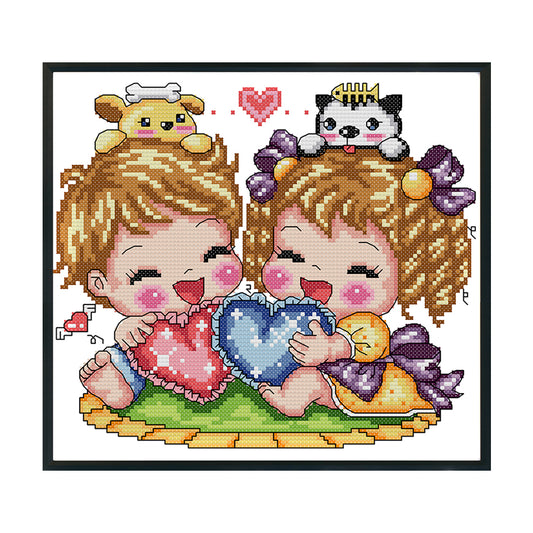 Boy Girl - 14CT Stamped Cross Stitch 27*25CM