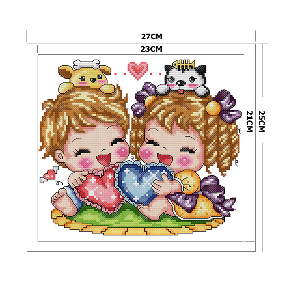 Boy Girl - 14CT Stamped Cross Stitch 27*25CM