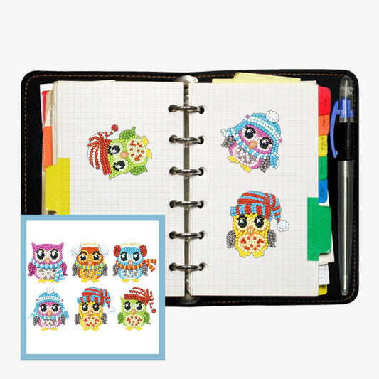 6pcs Adhesive Stickers Owls DIY Round Diamond Decor DIY Mosaic Painting Kit