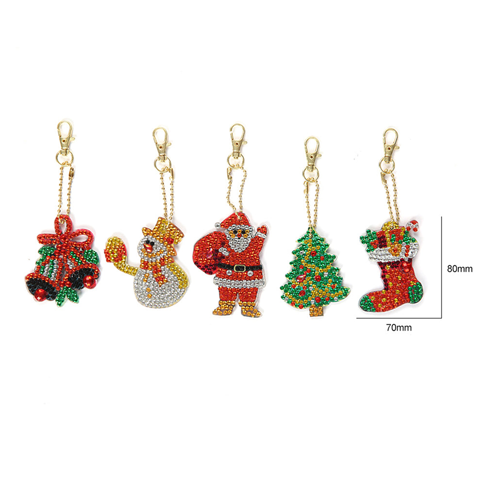 5pcs Diamond Painting DIY Full Special Shaped Drill Christmas Keychain Kit