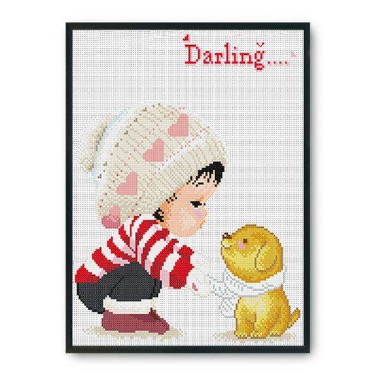 Girl Animals - 11CT Stamped Cross Stitch 42*35CM