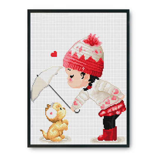 Girl Animals - 11CT Stamped Cross Stitch 38*37CM