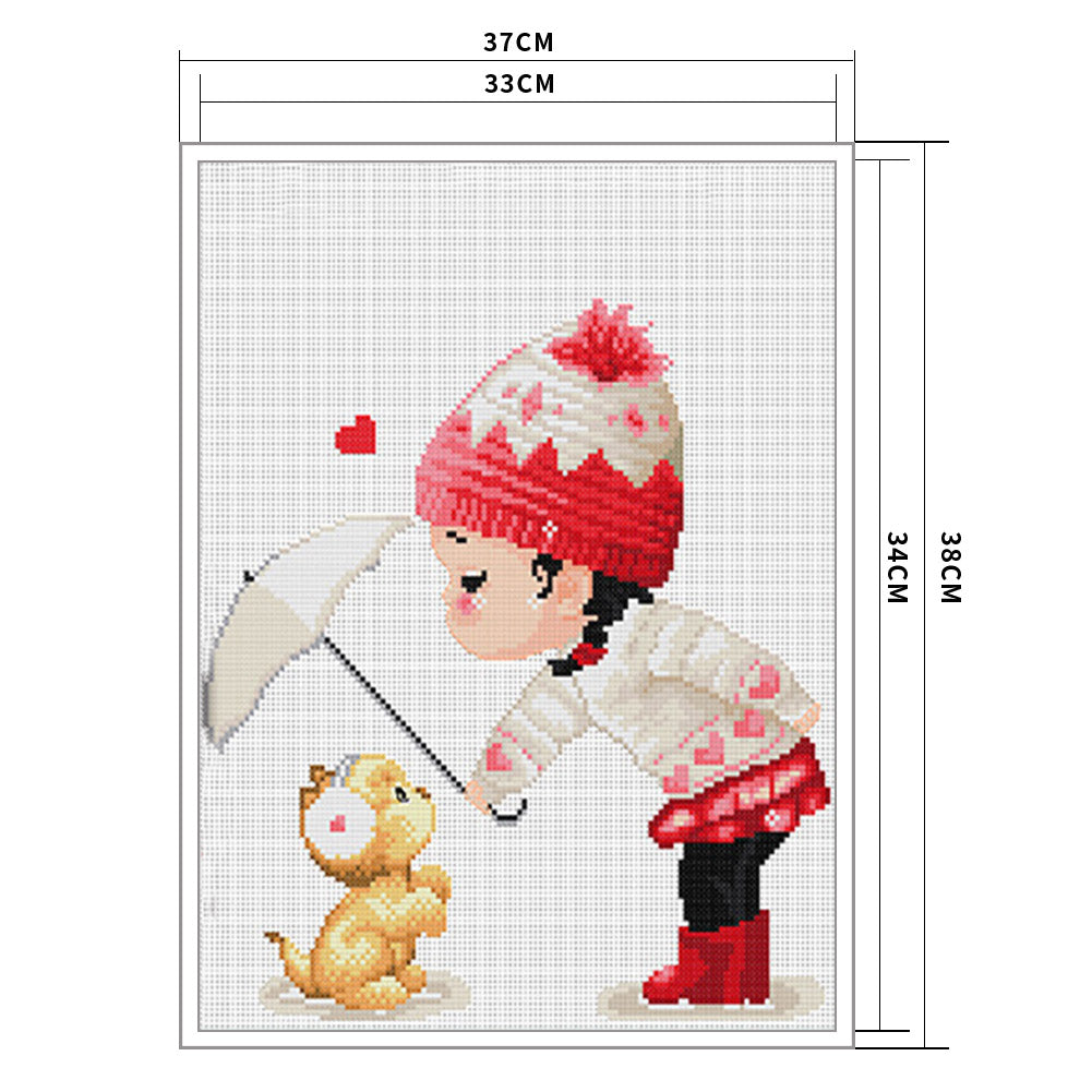 Girl Animals - 11CT Stamped Cross Stitch 38*37CM