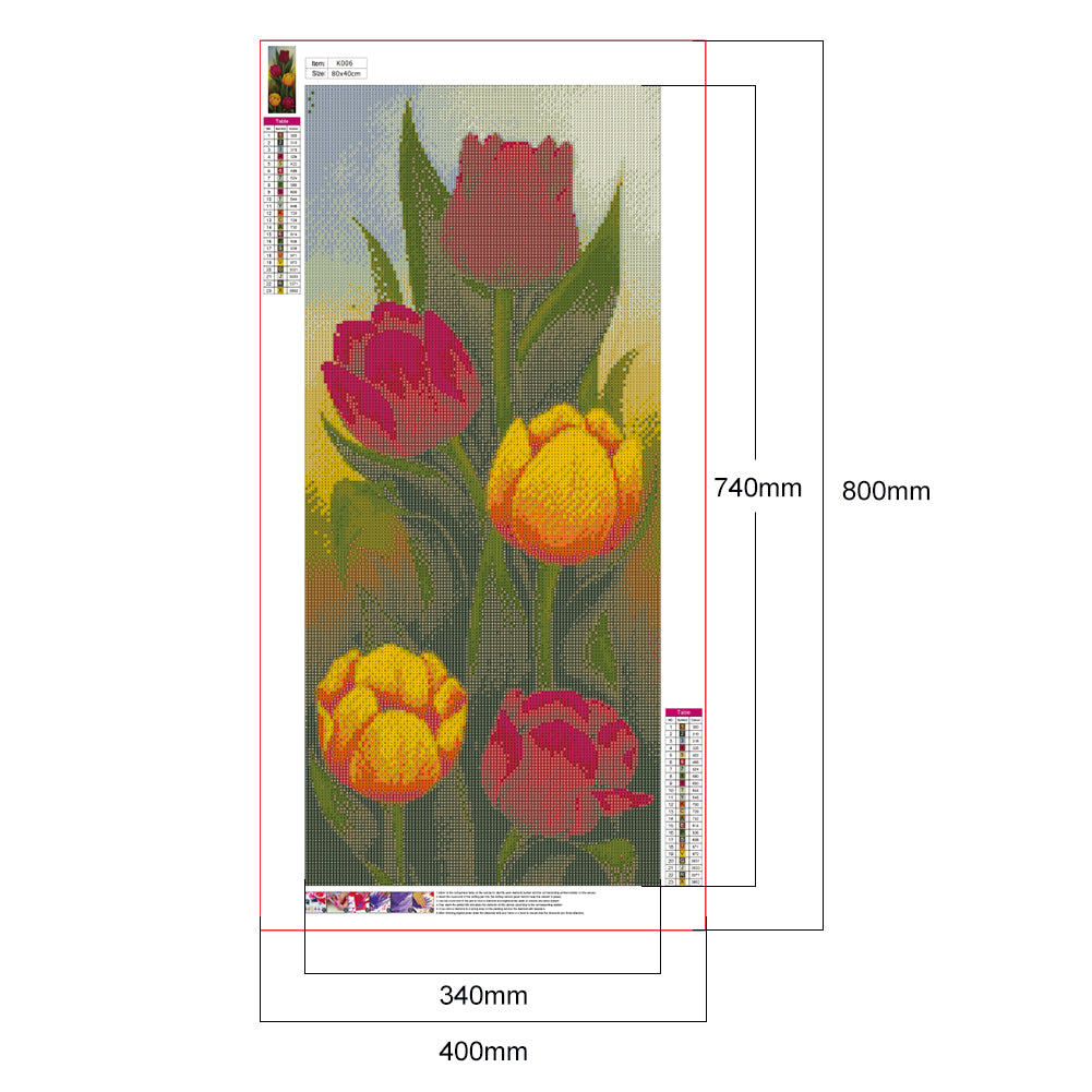 Tulips Flower - Full Round Drill Diamond Painting 80*40CM