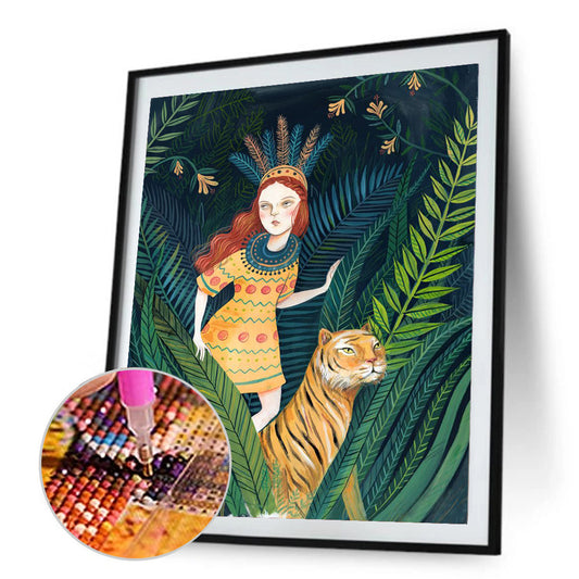 Girl Tiger - Full Round Drill Diamond Painting 30*40CM